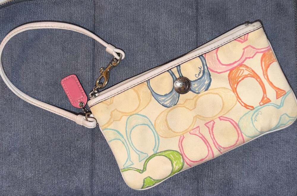 Coach Multicolor Signature Logo Print Canvas Wristlet